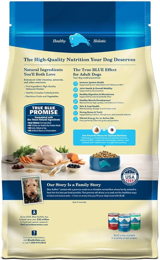 Blue Buffalo Life Protection Formula Adult Dry Dog Food, Helps Build and Maintain Strong Muscles, Made with Natural Ingredients, Chicken & Brown Rice Recipe, 15-lb. Bag - PAWPICO