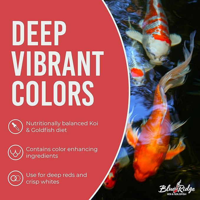 Blue Ridge Koi Fish Food 25lb - Koi Food 3/16” Large and Mini Blend Growth Formula, Goldfish Food, Premium Fish Food for Ponds, Ponds Fish Food, Floating Pond Pellets BlueRidgeFishHatchery