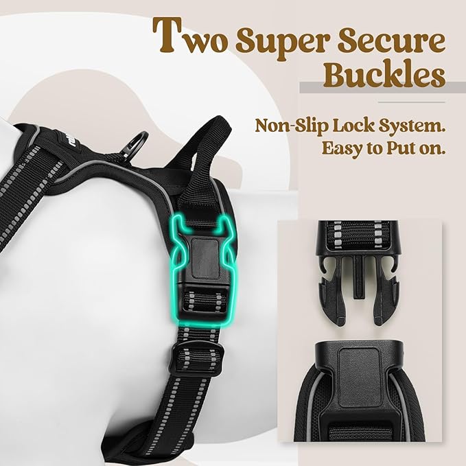 rabbitgoo Dog Harness No Pull with 2 Leash Clips, Adjustable Soft Padded, Reflective Oxford No Choke Pet Vest with Easy Control Handle for Large Dogs, Black, XL rabbitgoo