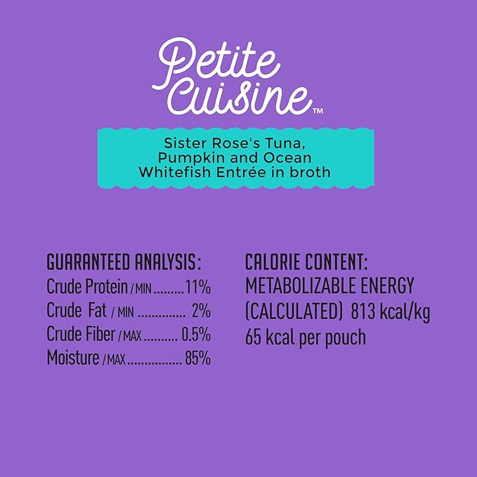 Petite Cuisine Grain Free Wet Cat Food, Sister Rose's Tuna, Pumpkin & Ocean Whitefish, 24 cans 2.8 oz - PAWPICO