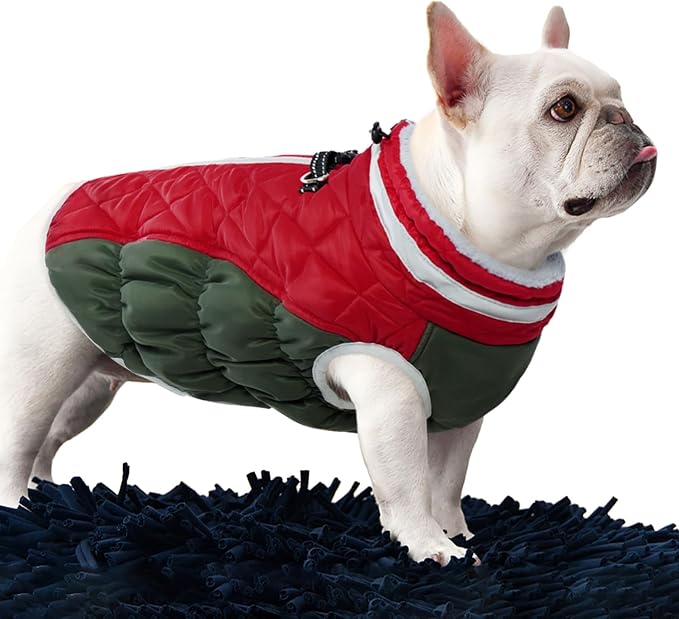 FUAMEY Dog Winter Jacket,Dog Cold Weather Coats Paded Dog Vest with Harness Built in Pet Warm Clothes Dog Apparel with Back Zipper Dog Water Resistant Coat for Small Medium Large Dogs Christmas XS - PAWPICO