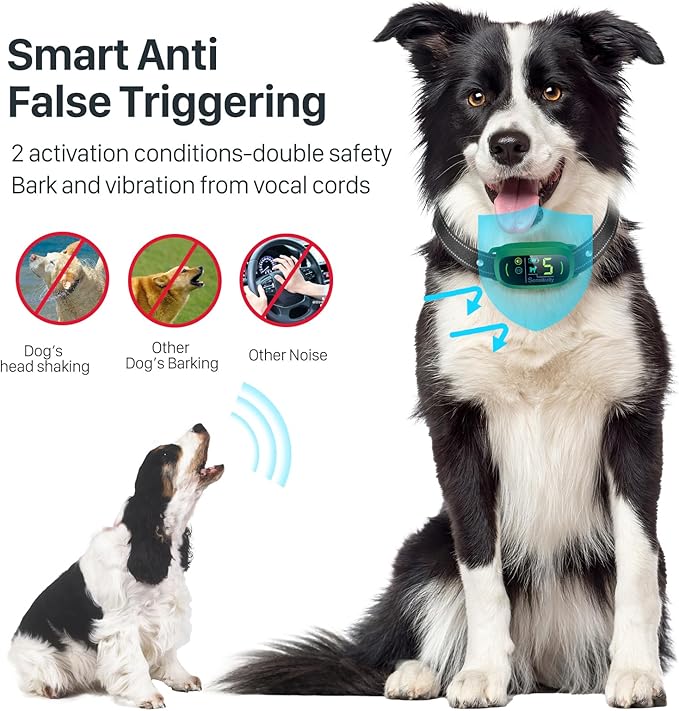 Bark Collar, Rechargeable Dog Bark Collar with 5 Adjustable Sensitivity and Intensity Beep Vibration, Anti Barking Collar for Small Medium Large Breed Dogs (Green) FAFAFROG