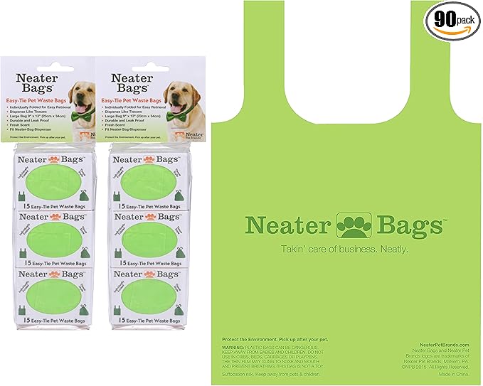 Neater Pets Neater Bags - Dog Waste Poop Bags - Dispense One at a Time Like Tissues - No Rolls to Fuss With - Easy-Tie Handles (90 Bags) - PAWPICO