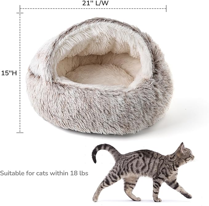 CATISM Cat Bed, Plush Hooded Cat Beds for Indoor Cats, Calming Cat Nest, Self Warming Cat Bed Cave, Cozy Cat Pod for Indoor Cat or Small Dog, Removable Washable Cat Cove with Non-Slip Bottom - PAWPICO