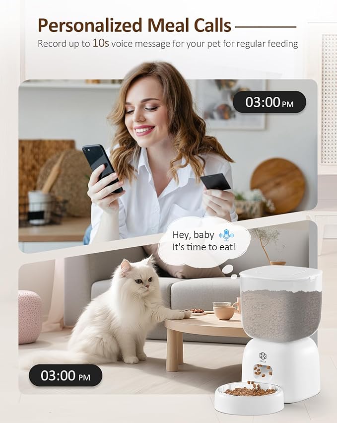 Automatic Cat Feeder and Water Dispenser Set with Pet Food Bowl Timer, Dual Power Supply, Programmable Portion Size, Auto Pet Feeder for Cats and Small Dogs, Voice Recorder, White - PAWPICO