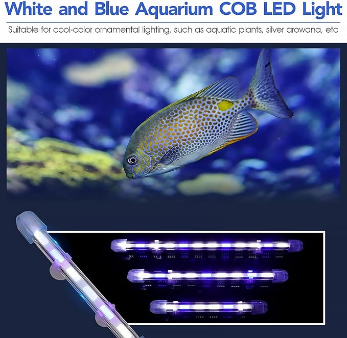 hygger 24.4" Ultra Bright Glass Submersible Aquarium Light, 15W COB LED Explosion-Proof Under Water Fish Tank Light, White and Blue LED Light for 25"-40" Freshwater Tanks hygger