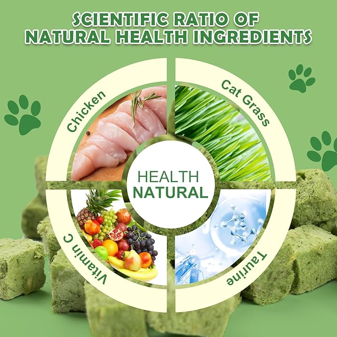 Cat Grass Treats Cubes - 80g Natural Freeze Dried Cat Grass Teething Stick Cat Treats Snacks Edible Cat Chew Toys for Hairball Removal Teeth Cleaning - PAWPICO