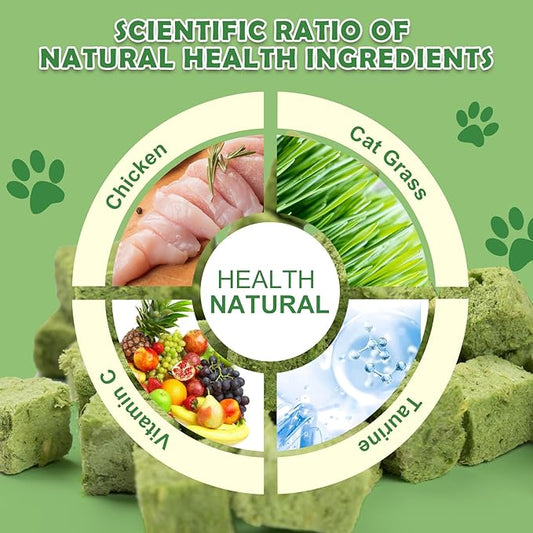 Cat Grass Treats Cubes - 80g Natural Freeze Dried Cat Grass Teething Stick Cat Treats Snacks Edible Cat Chew Toys for Hairball Removal Teeth Cleaning - PAWPICO