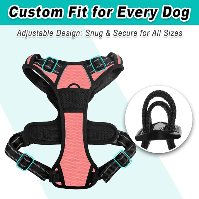 BARKBAY Dog Harness No Pull for Medium Dogs - Adjustable, Reflective, Comfortable, No Choke, Heavy-Duty - Perfect for Outdoor Training, Walking, and Hiking - Strong & Durable - M & Light Pink BARKBAY