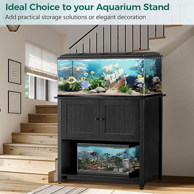 Tatub 40-50 Gallon Fish Tank Stand with Cabinet, Metal Aquarium Stand for Accessories Storage, Reptile Tank Turtle Terrariums Table Bearable 1000LBS, Accommodates 2 Aquariums Tatub