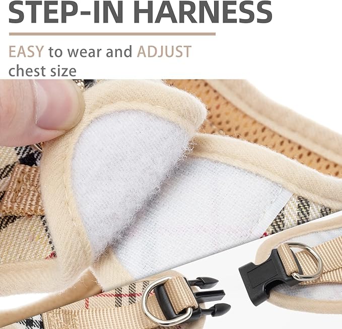 PUPTECK Adjustable Dog Harness Collar and Leash Set Step in No Pull Pet Harness for Small Medium Dogs Puppy and Cats Outdoor Walking Running, Soft Mesh Padded Reflective Vest Harnesses, Beige XS PUPTECK