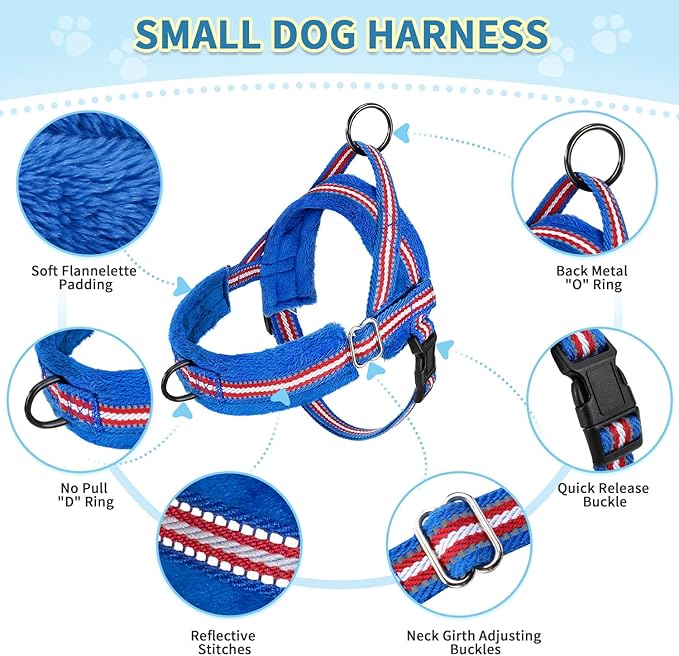 SlowTon No Pull Small Dog Harness and Leash Set, Puppy Soft Vest Harness Neck & Chest Adjustable, Reflective Lightweight Harness & Anti-Twist Pet Lead Combo for Small Medium Dogs (DB-Front Clip, XXS) SlowTon