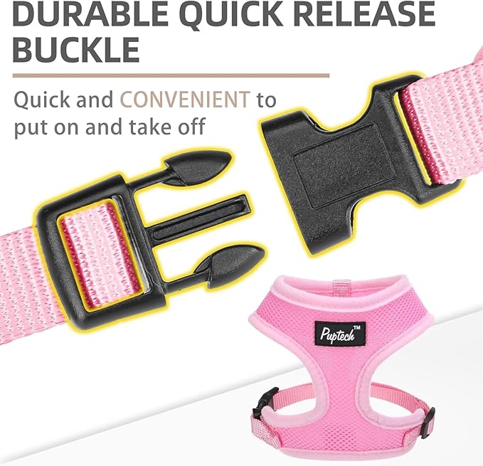 PUPTECK Soft Mesh Dog Harness and Leash Set Pet Puppy Cat Comfort Padded Vest No Pull Harnesses, Solid Pink, L PUPTECK