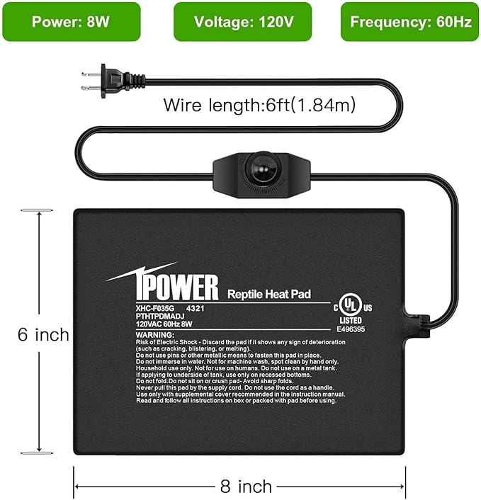 iPower 6 by 8-Inch Reptile Heat Mat with Temperature Adjustable Controller Knob, LCD Digital Aquarium Thermometer, Under Tank Warmer Terrarium Heat Pad for Reptiles and Amphibians iPower