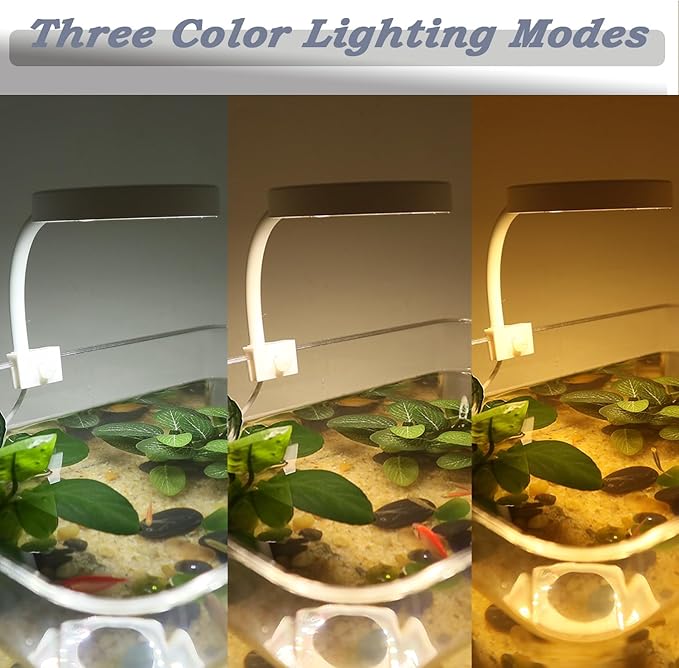 Upgraded Aquarium Light with Timer Clip On Fish Tank LED Light Small USB Light Dimmer Multi-Color White+Warm Yellow+Yellow 1 to 5 Gal (Adapter NOT Included) PUEUTU