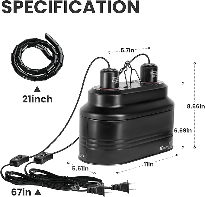 Simple Deluxe Dual Dome Reptile Light Fixture with Separate Switches, Fits Max 160W Reptile Heat Lamp/UVB Light, for Amphibians Terrarium and Tortoise Habitat SimpleDeluxe