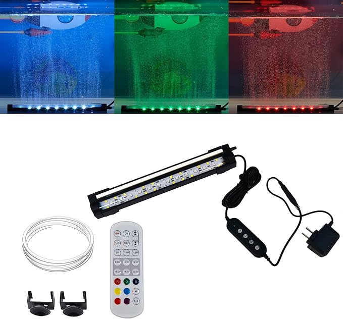 Carefree Fish Aquarium 24/7 Mode Timer Submersible LED Light Full Spectrum CRI 82 Tank Underwater Light & Nanometer Materials Air Stone 3Ft Tubing Waterproof Rating IP68 (No Included Air Pump) Bewatermyfriend