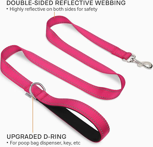 Joytale Double-Sided Reflective Dog Leash, 6 FT/5 FT/4 FT, Padded Handle Nylon Heavy Duty Leashes for Small & Medium Dogs Walking, Hotpink, 4FT Joytale