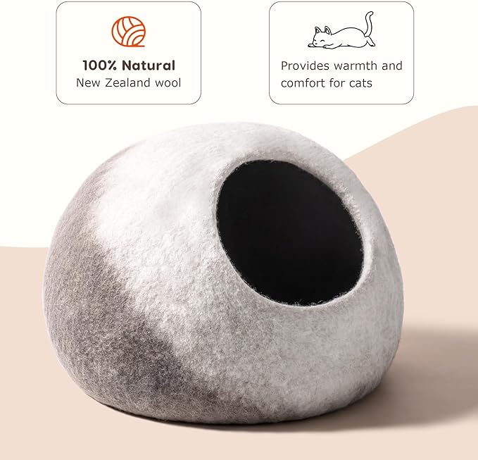 Cat Cave Bed -Handmade Wool Cat Bed Cave, Cat Bed Cat House, Felt Cat Caves for Indoor Cats and Kittens - PAWPICO