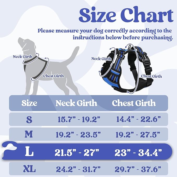rabbitgoo Dog Harness for Large, No Pull Pet Harness with 3 Buckles, Adjustable Soft Padded Pooch Vest with Instant Control Handle, Easy Walking Reflective Pet Vest for Large Dogs, Blue, L rabbitgoo