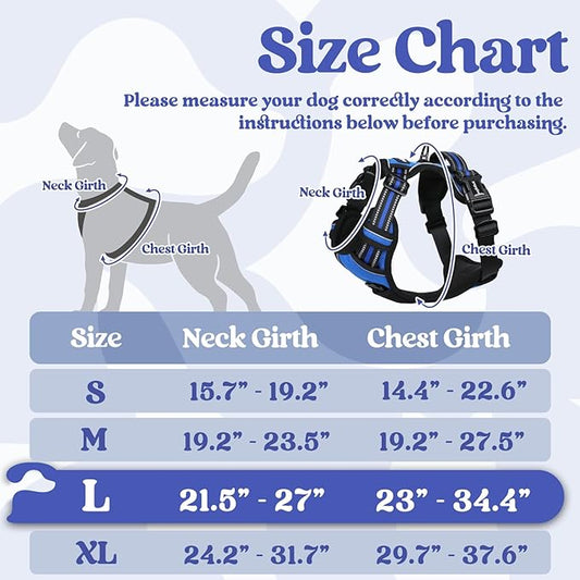 rabbitgoo Dog Harness for Large, No Pull Pet Harness with 3 Buckles, Adjustable Soft Padded Pooch Vest with Instant Control Handle, Easy Walking Reflective Pet Vest for Large Dogs, Blue, L rabbitgoo