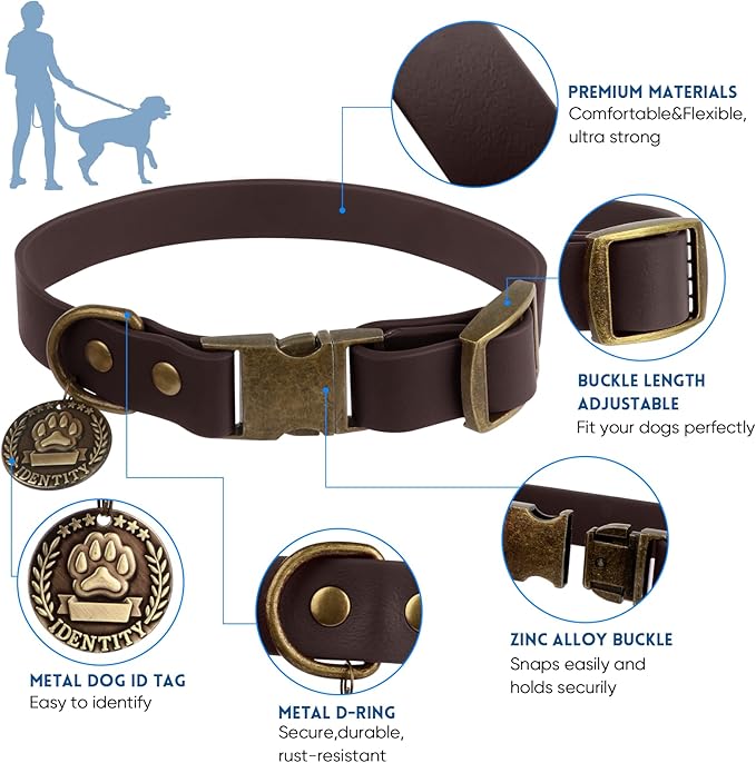Wisedog Dog Collar and Leash Set Combo: Adjustable Pet Collars with Dog Leashes for Small Medium Large Dogs,Includes 1 Bonus of Poop Bag Holder (S(Collar:10"-14";Leash:4 ft), Brown) WisedogPetSupplies