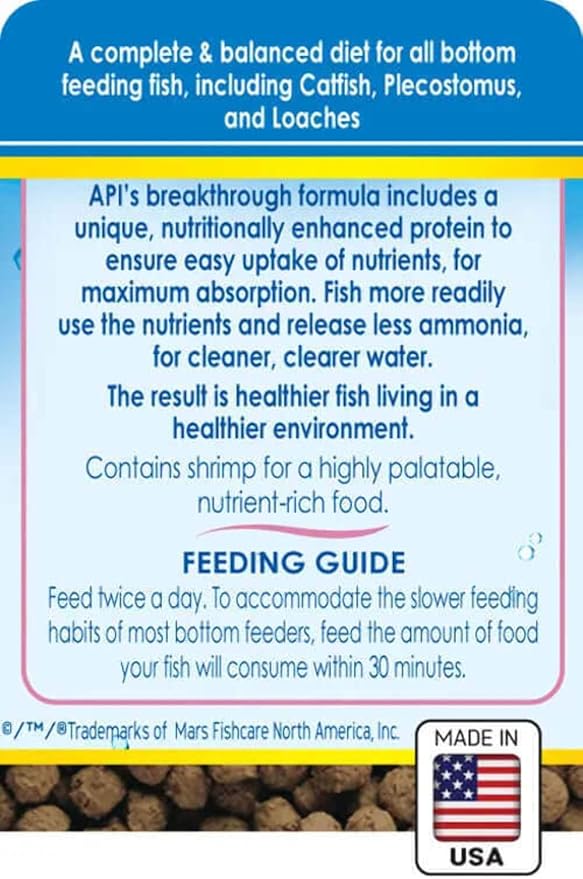 API BOTTOM FEEDER PELLETS WITH SHRIMP Fish Food 4.0-Ounce Container API