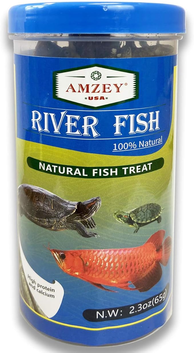 Amzey 2.3 oz Dried River Fish - Natural Food for Turtles, Terrapins, Reptiles and Large Tropical Fish Amzey
