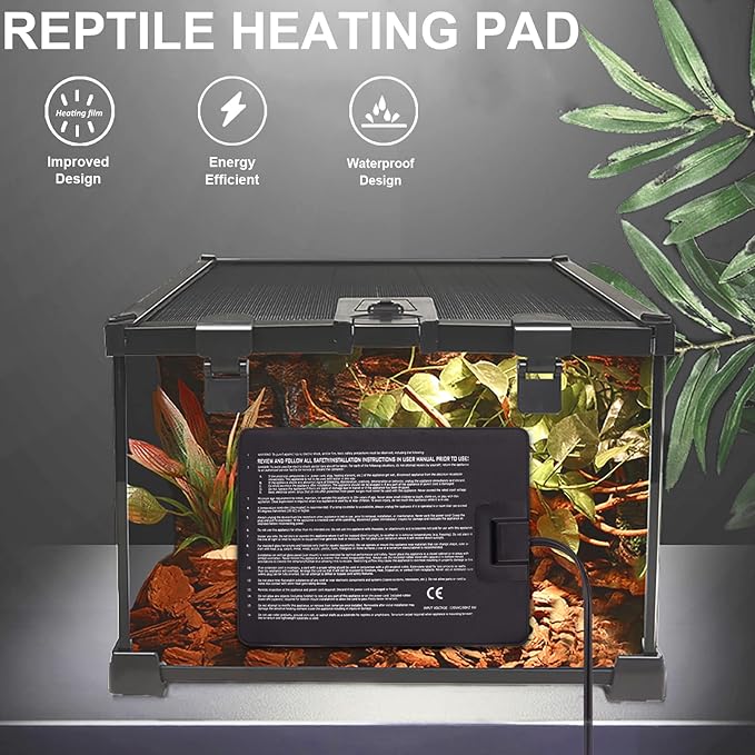 Aiicioo Reptile Heating Pad - Hermit Crab Heater Heat Mat for Reptiles Snake Lizard Terrarium 16 Watt AIICIOO