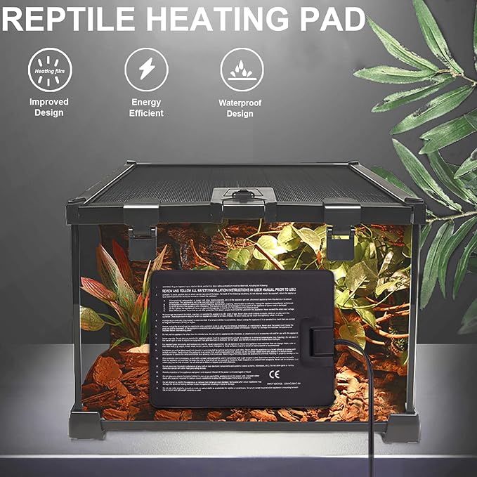 Aiicioo Reptile Heating Pad - Hermit Crab Heater Heat Mat for Reptiles Snake Lizard Terrarium 8 Watt AIICIOO