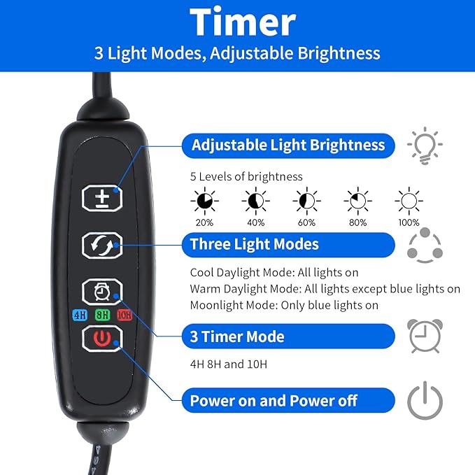 AQUANEAT LED Aquarium Light for 12 to 16 Inch Fish Tank, Auto On Off with Timer, Full Spectrum, Adjustable Brightness, Daylight Moonlight Mode, for Fresh Water Low-to-Mid Light Plants Aquaneat