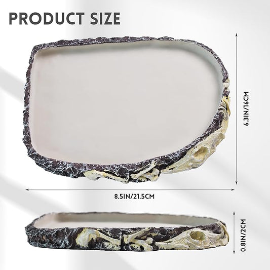 Reptile Water Bowl Food Dish Resin Rock Reptile Feeder Tortoise Food and Water Feeding Plate Amphibian Drinking Basin Reptile Habitat Tank Accessories for Turtle Lizard Leopard Gecko Chameleon MUYG