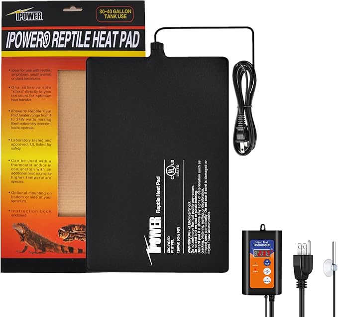 iPower 8X12 Inch Reptile Heat Pad Under Tank Heater Terrarium Warmer Heating Mat and Digital Thermostat Controller for Turtles Lizards Frogs and Other Small Animals iPower