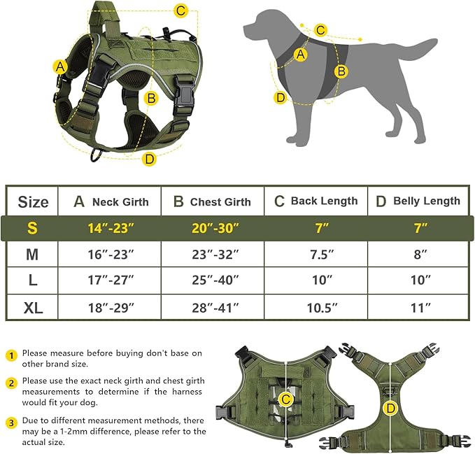 WINGOIN Green Tactical Dog Harness Vest for Small Dogs No Pull Adjustable Reflective K9 Military Dog Service Dog Harnesses with Handle for Walking, Hiking, Training(S) WINGOIN