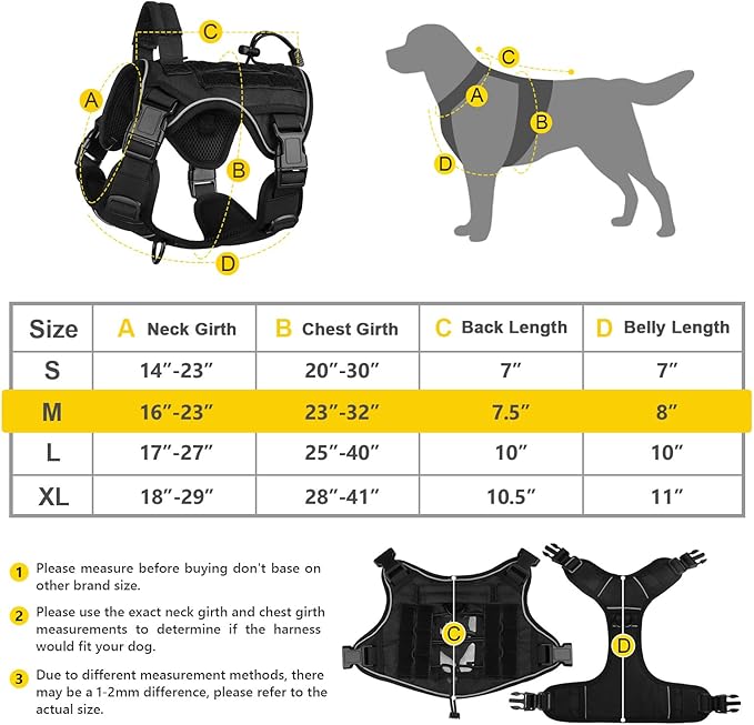 WINGOIN Black Tactical Dog Harness Vest for Large Medium Dogs No Pull Adjustable Reflective K9 Military Dog Service Dog Harnesses with Easy Control Handle for Walking Hiking Training(M) WINGOIN