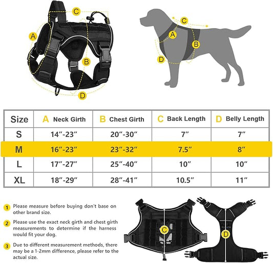 WINGOIN Black Tactical Dog Harness Vest for Large Medium Dogs No Pull Adjustable Reflective K9 Military Dog Service Dog Harnesses with Easy Control Handle for Walking Hiking Training(M) WINGOIN
