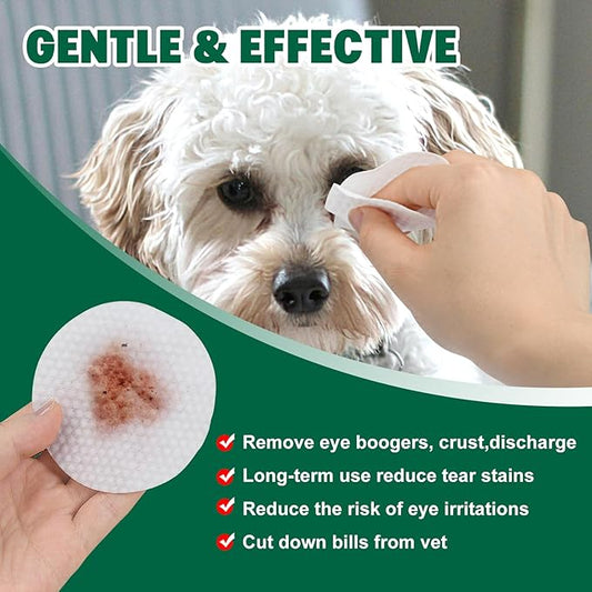 OPULA 170pcs Dog Eye Wipes, 3.15“/8CM Dog Tear Stain Remover Wipes, Pet Eye Wipes for Dogs and Cats, Remove Crust DischargeMucus Secretions, Dog Eye Wash Pads for White Dogs, Clean and Moisturize perfectgiftforvinylrecordscollector