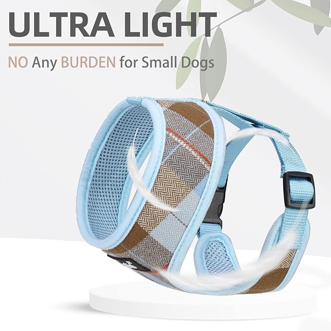 PUPTECK Soft Mesh Dog Harness and Leash Set Pet Puppy Cat Comfort Padded Vest No Pull Harnesses, Blue&Brown, M PUPTECK