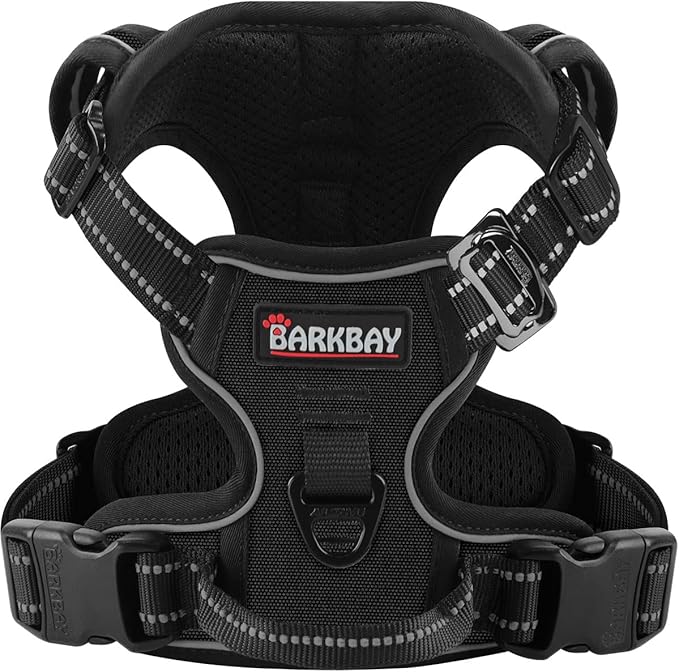 BARKBAY Dog Harness No Pull 3 Buckles for Large Dogs - Adjustable, Reflective, Comfortable, No Choke, Heavy-Duty - Perfect for Outdoor Training, Walking, and Hiking - Strong & Durable - XL & Black BARKBAY