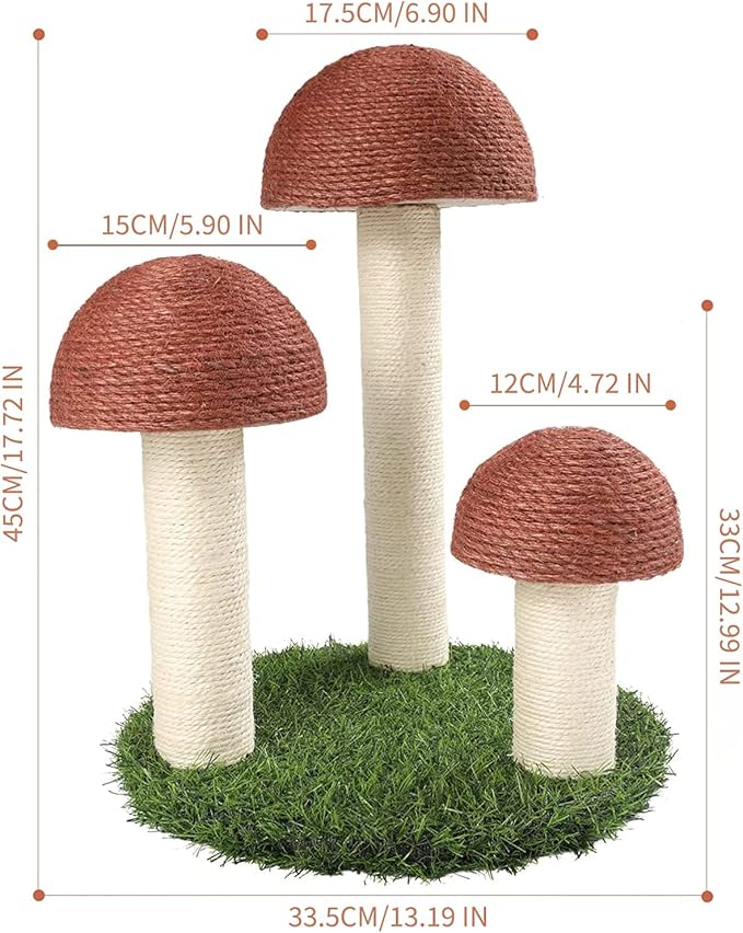 PowerKing Cat Scratching Post, Mushroom Claw Scratching Post for Cat, Natural Sisal Cat Scratchers with 3 Mushroom Pole, Cat Interactive Toys - PAWPICO