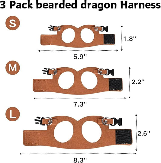 3 Pack Bearded Dragon Harness and Leash Set - Adjustable Soft Leather Lizard Harness with Retractable Leash Small Animal Traction Rope Walking Vest Accessories for Reptile Squirrel Rat (3 Pack) SEZDEKI