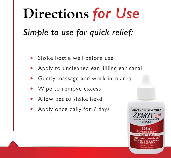 Zymox Advanced Formula Otic Plus Enzymatic Ear Solution for Dogs and Cats with 1% Hydrocortisone, 1.25oz ZYMOX