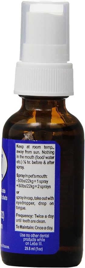 100% Natural and Herbal Dog and Cat Dental Spray - Best to Keep Your Pets Teeth Clean, Gums Healthy and Their Breath Fresh - Removes Build Up - Dog Dental Spray - Cat Dental Spray Leba+III
