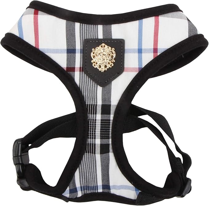 puppia Junior Over-The-Head Dog Harness Checkered Pattern No Choke No Pull Adjustable Chest Belt Walking Training for Small and Medium Dog, Large, Black PUPPIA