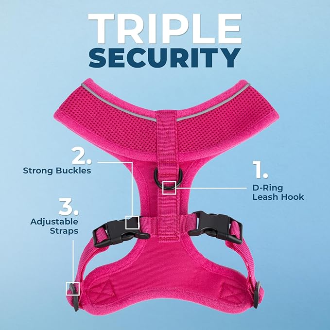 Voyager Aerolite No Pull Mesh Dog Harness with Lightweight, Soft, Breathable, Reflective Stitching, and Adjustable Straps for Walking, Running, Training, Heavy Duty and Durable - Fuchsia, M BestPetSuppliesLLC