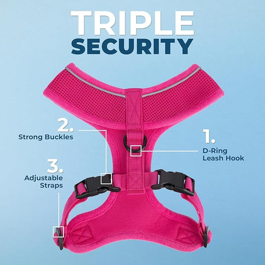 Voyager Aerolite No Pull Mesh Dog Harness with Lightweight, Soft, Breathable, Reflective Stitching, and Adjustable Straps for Walking, Running, Training, Heavy Duty and Durable - Fuchsia, L BestPetSuppliesLLC
