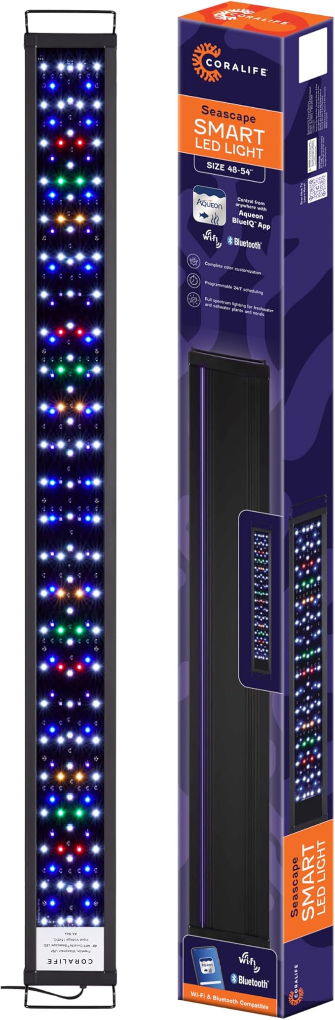 Coralife Fish Tank Aquarium Seascape WiFi/Bluetooth Smart LED Light Fixture, 48-54" Coralife