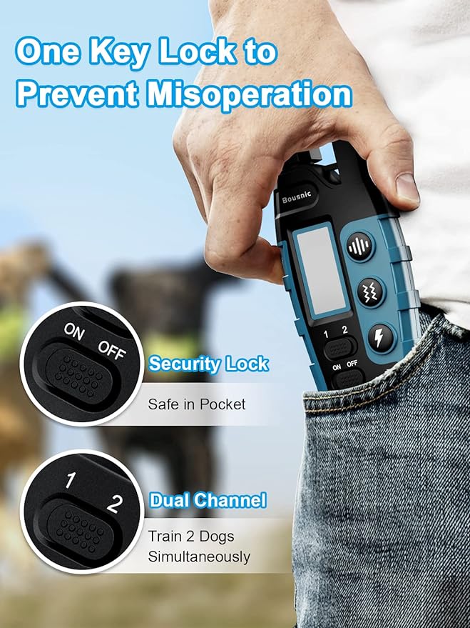 BOUSNIC Dog Shock Collar 2 Dogs (5-120Lbs) - 3300 ft Waterproof Training Collar for Dogs Large Medium Small with Rechargeable Remote, Beep (1-8) Vibration (1-16) and Humane Shock (1-99) Modes - PAWPICO