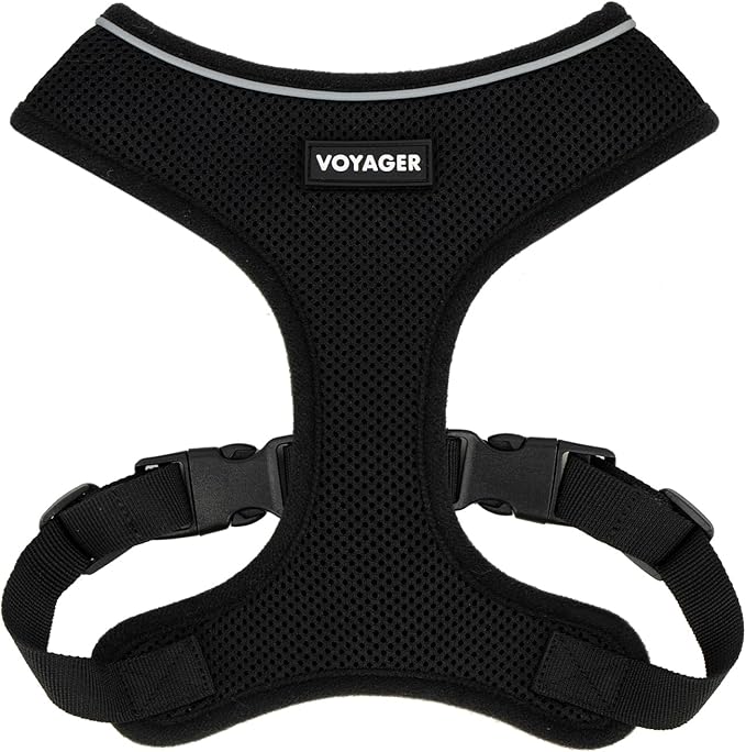 Voyager Aerolite No Pull Mesh Dog Harness with Lightweight, Soft, Breathable, Reflective Stitching, and Adjustable Straps for Walking, Running, Training, Heavy Duty and Durable - Black, L BestPetSuppliesLLC
