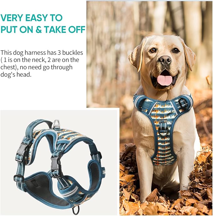 Timos Dog Harness, No-Pull Pet Harness with 2 Leash Clips, 3 Snap Buckles Adjustable Soft Padded Dog Vest, Reflective No-Choke Pet Oxford Vest with Easy Control Handle for Small Medium Large Dogs Timos